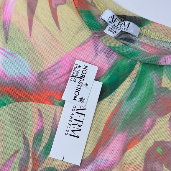 AFRM Los Angeles Shirt Womens Small Lime Palm Sheer Mesh Long Sleeve Tee NWT - Picture 3 of 8